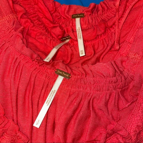 Free People Ruffled Red Henley Blouse - Picture 6 of 9